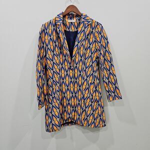 Boom Shankar Womens Adelaide Coat Blazer Size 8 Blue Orange Cotton Artsy Unique
